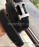 Perfect Replica Hermes Black Leather Belt Stainless Steel Buckle 32 MM Ladies Belt
